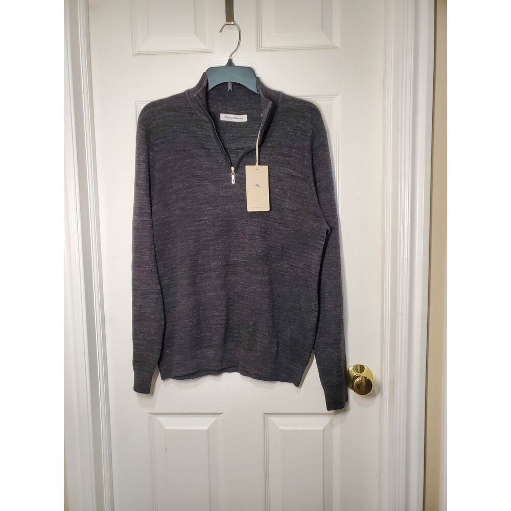 Tommy Bahama Men’s Small 1/4 Zip Pullover Sweater Blue Heather NWT Cotton Blend